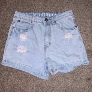 High rise light wash shorts